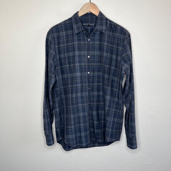 John Varvatos Mens Blue Plaid Long-Sleeve Cotton Button-Up Shirt Size Small - Picture 2 of 12